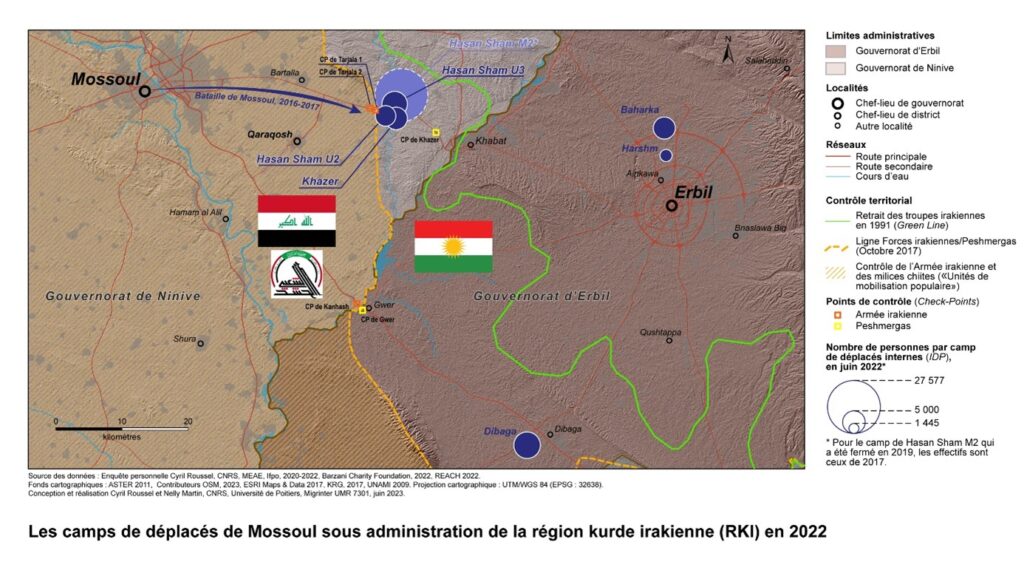 Cartographie des camps de déplacés de la région de Mossoul en 2022